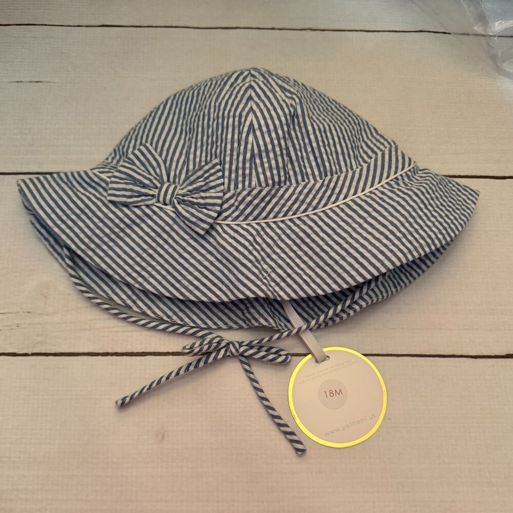 Petit Ami Navy Seersucker Sun Hat 18 Months